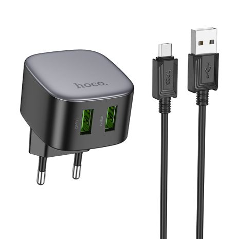 Зарядное устройство сетевое Hoco CS34A QC 18W 2USB+USB на Micro черное