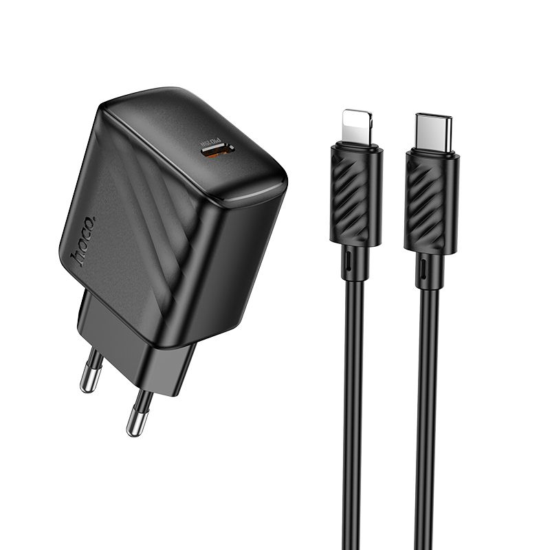 Сетевое зарядное устройство Hoco CS24A 1USB-C с PD/QC 25W+Type-C на Lightning черное Сетевое зарядное устройство Hoco CS24A 1USB-C с PD/QC 25W+Type-C на Lightning черное