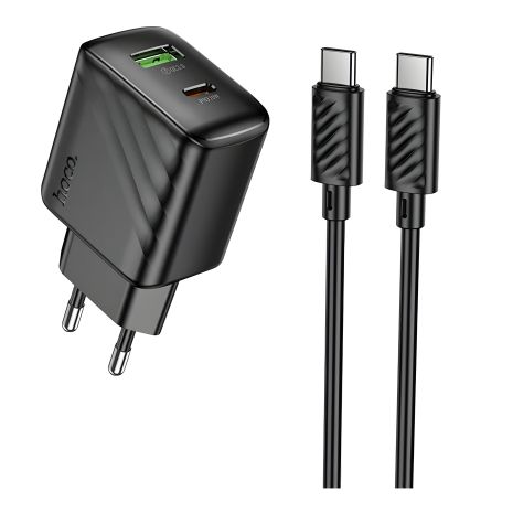 Устройство Зарядное Hoco CS25A Сетевое 1USB-C/1USB PD/QC 20W+Type-C на Type-C Черное Устройство Зарядное Hoco CS25A Сетевое 1USB-C/1USB PD/QC 20W+Type-C на Type-C Черное