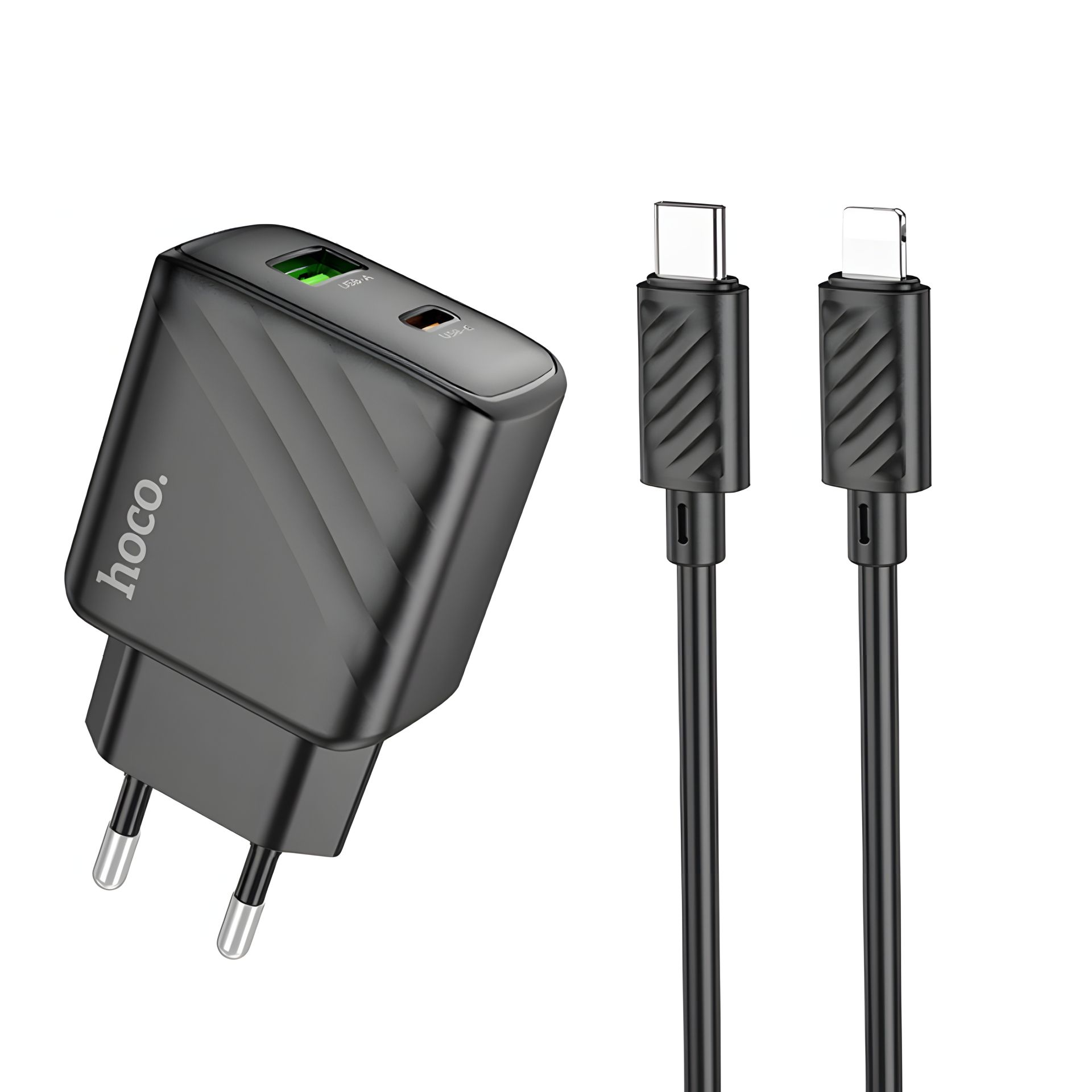 Черное Зарядное Устройство Hoco CS23A 1USB/1USB-C 30W PD/QC + Type-C to Lightning Черное Зарядное Устройство Hoco CS23A 1USB/1USB-C 30W PD/QC + Type-C to Lightning