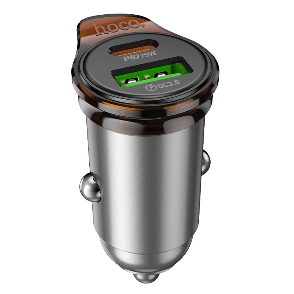 Автомобильное Устройство для Зарядки Hoco NZ16A USB/ Type-C 43W PD QC 25W метал серый Автомобильное Устройство для Зарядки Hoco NZ16A USB/ Type-C 43W PD QC 25W метал серый