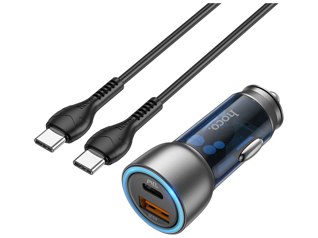 Зарядка автомобильная Hoco NZ8 Sprinter 43W PD25W+QC3.0 Type-C to Type-C синяя Зарядка автомобильная Hoco NZ8 Sprinter 43W PD25W+QC3.0 Type-C to Type-C синяя