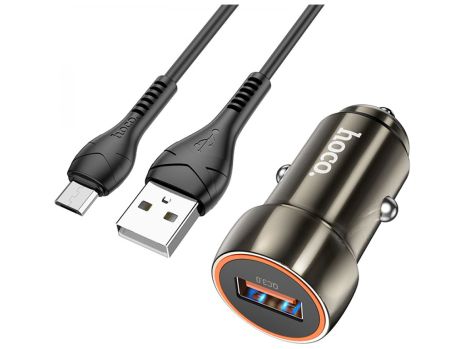 Зарядное устройство авто Hoco Z46 QC3.0 18W Micro металлически-серый