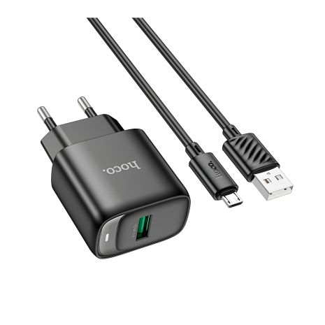 Зарядное устройство сетевое Hoco C140A 1USB QC 18W плюс кабель USB to Micro черное