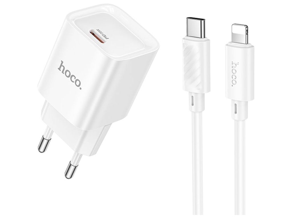 Hoco Сетевое Зарядное Устройство C146A 1USB-C PD/QC 20W+Lightning to Type-C Белый Hoco Сетевое Зарядное Устройство C146A 1USB-C PD/QC 20W+Lightning to Type-C Белый