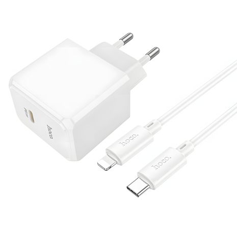 Зарядное Устройство Hoco CS13A 1USB-C PD/QC 20W+Type-C to Lightning белое Зарядное Устройство Hoco CS13A 1USB-C PD/QC 20W+Type-C to Lightning белое