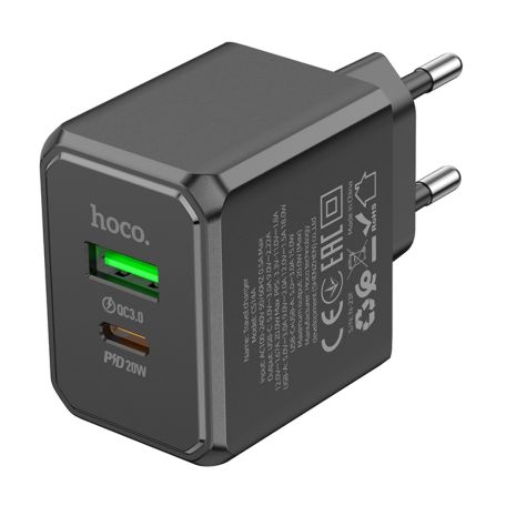 Hoco CS14A USB/ Type-C QC PD 20W зарядное устройство черное