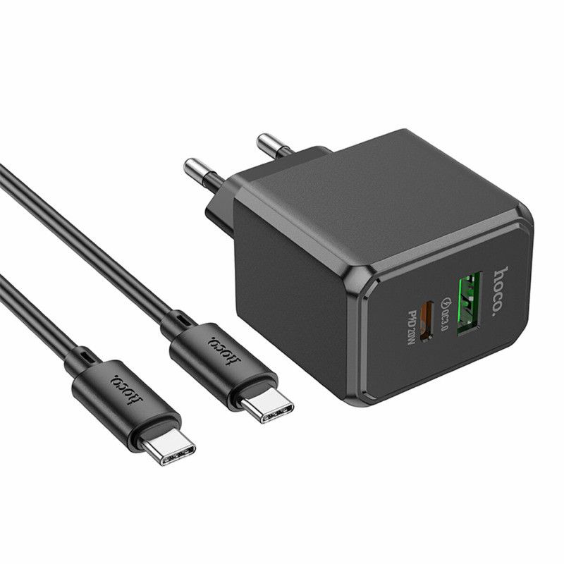 Зарядное Устройство Hoco CS14A 1USB-C/1USB PD/QC 20W+Type-C to Type-C Черное Зарядное Устройство Hoco CS14A 1USB-C/1USB PD/QC 20W+Type-C to Type-C Черное