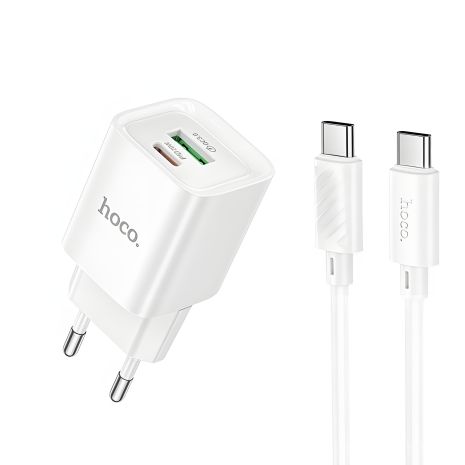Сетевое Зарядное Устройство Hoco C147A 1USB-C/1USB PD/QC 20W+Type-C to Type-C Белый