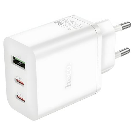 Зарядний пристрій Hoco N50, USB, 2 Type-C, PD 45W, білий Зарядний пристрій Hoco N50, USB, 2 Type-C, PD 45W, білий