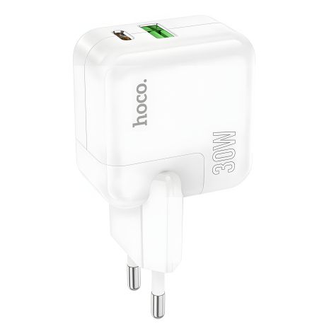 Белое сетевое зарядное устройство Hoco C111A Lucky PD30W+QC3.0
