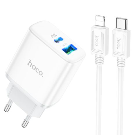 Сетевое Зарядное Устройство Hoco C105A Stage dual port PD20W+QC3.0 Type-C to Lightning Белый