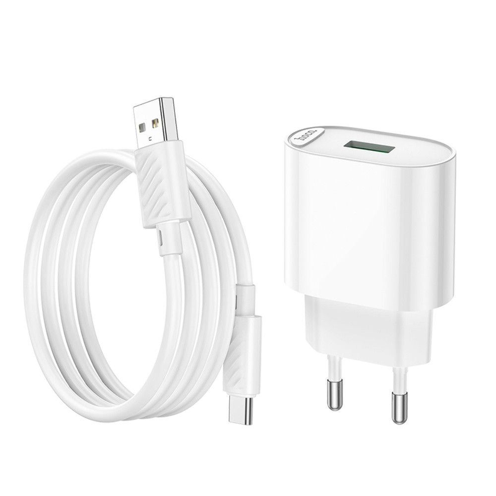 Зарядний мережевий пристрій Hoco C109A, QC 18W, USB, кабель USB to Type-C, білий Зарядний мережевий пристрій Hoco C109A, QC 18W, USB, кабель USB to Type-C, білий
