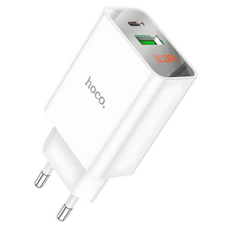 Зарядное устройство Hoco C100A USB/Type-C QC PD с дисплеем белое Зарядное устройство Hoco C100A USB/Type-C QC PD с дисплеем белое