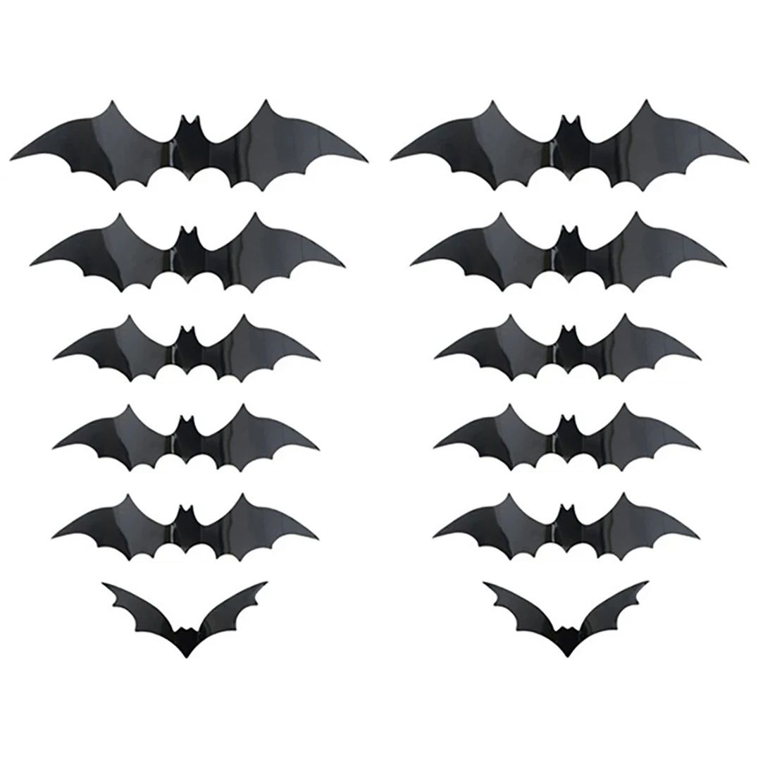3D Прикраса у вигляді кажанів на Halloween, Pvc на стіну (Комплект 12шт) Чорні 3D Прикраса у вигляді кажанів на Halloween, Pvc на стіну (Комплект 12шт) Чорні