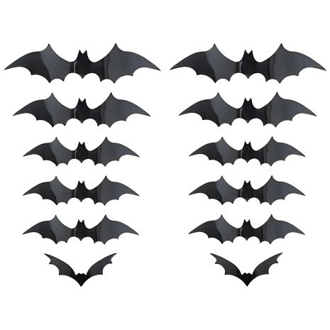 Украшение для Halloween: Набор из 12 черных 3D летучих мышей