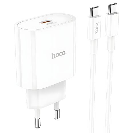Hoco C94A мережевий зарядний пристрій, Type-C, PD, 20W, білий, кабель Type-C to Type-C