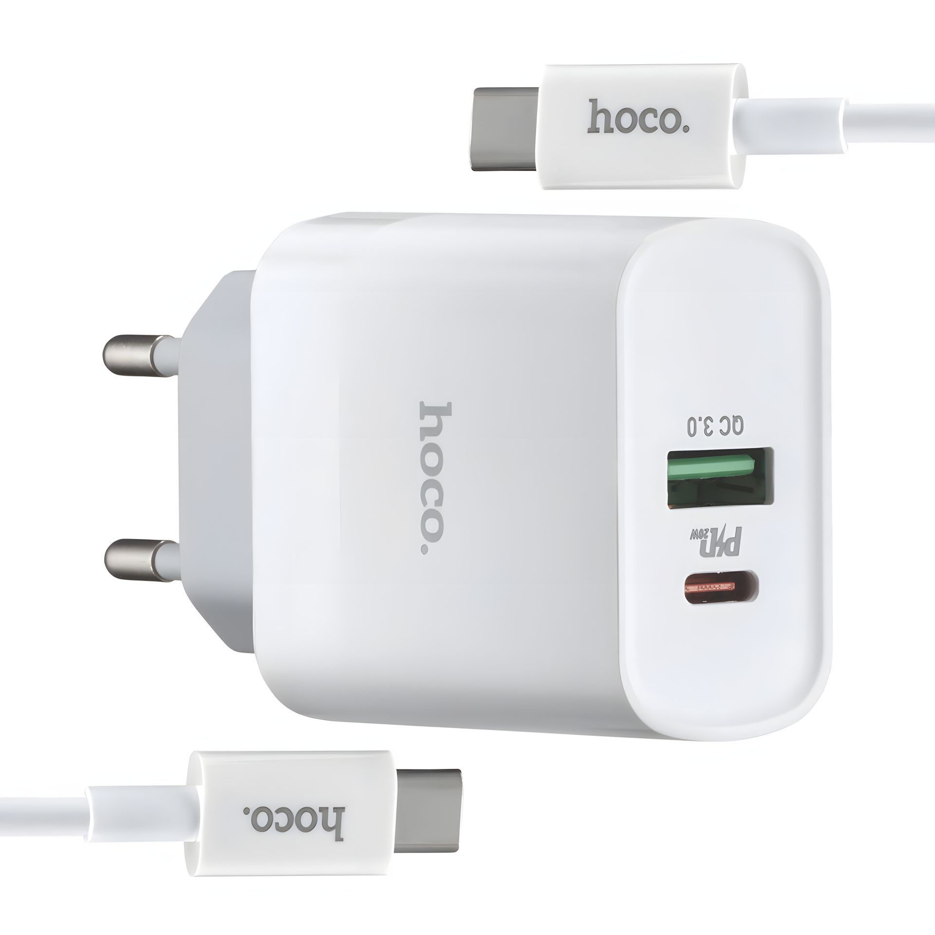 Зарядка Hoco C80A PD 20W + QC3.0 Type-C to Type-C White Зарядка Hoco C80A PD 20W + QC3.0 Type-C to Type-C White