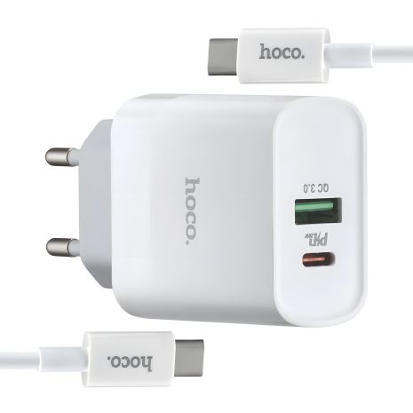 Зарядка Hoco C80A PD 20W + QC3.0 Type-C to Type-C White Зарядка Hoco C80A PD 20W + QC3.0 Type-C to Type-C White