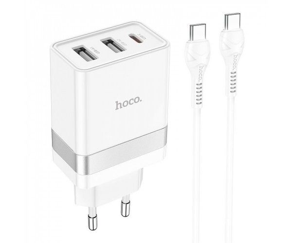 Сетевое зарядное устройство Hoco N21 Pro 2 USB/ Type-C PD 30W белое + кабель Type-C to Type-C Сетевое зарядное устройство Hoco N21 Pro 2 USB/ Type-C PD 30W белое + кабель Type-C to Type-C