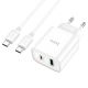 Быстрое сетевое зарядное устройство Hoco C80A Plus USB/ Type-C QC PD белое + кабель Type-C to Type-C Быстрое сетевое зарядное устройство Hoco C80A Plus USB/ Type-C QC PD белое + кабель Type-C to Type-C