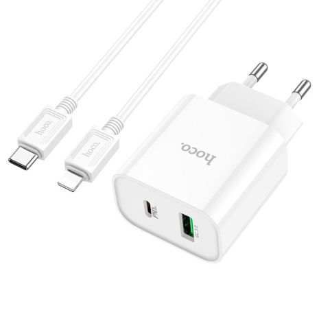 Сетевое зарядное устройство Hoco C80A Plus USB/ Type-C QC PD белое + кабель Type-C to Lightning