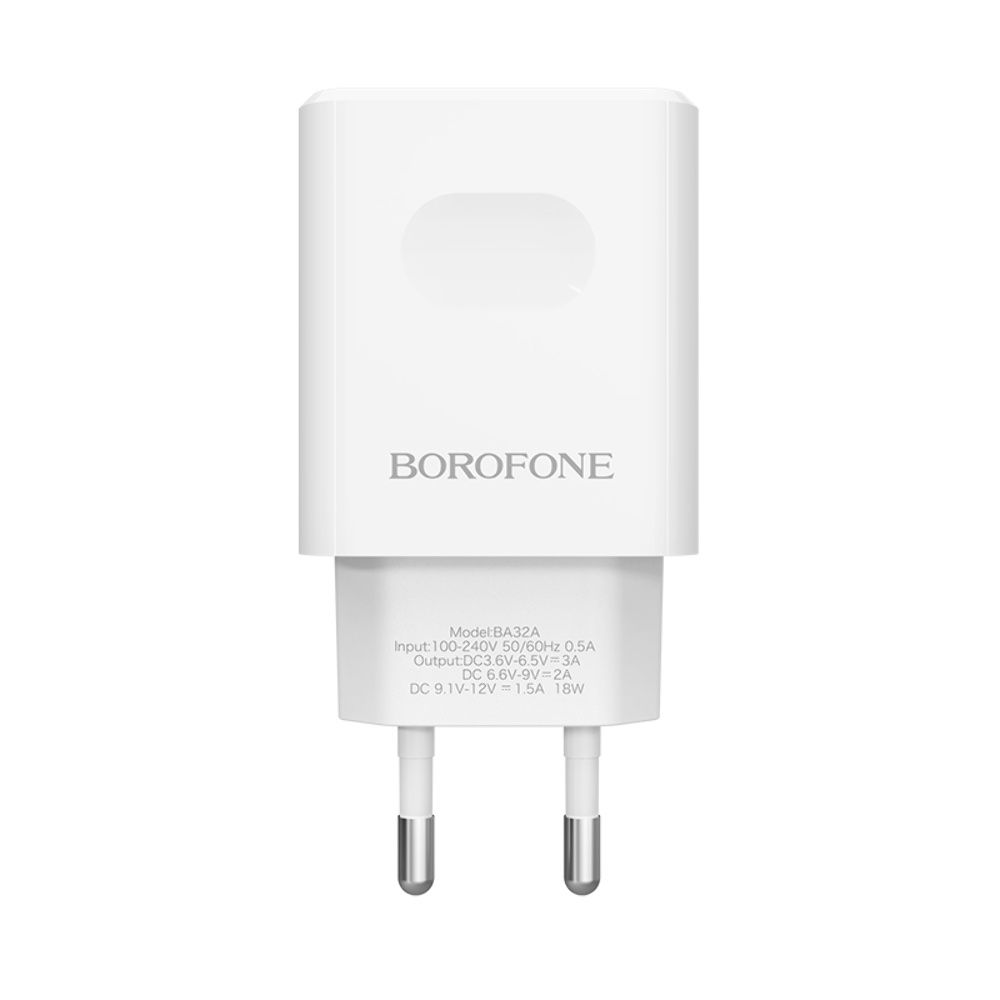 Сетевое зарядное устройство Borofone BA32A 1USB/3A QC белое + кабель USB to Type-C Сетевое зарядное устройство Borofone BA32A 1USB/3A QC белое + кабель USB to Type-C