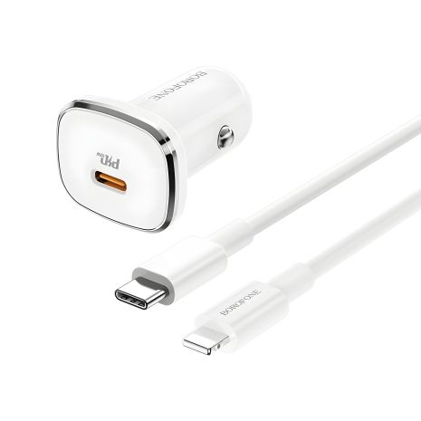 Зарядное устройство для автомобиля Borofone BZ12B Type-C PD белое с кабелем Type-C to Lightning
