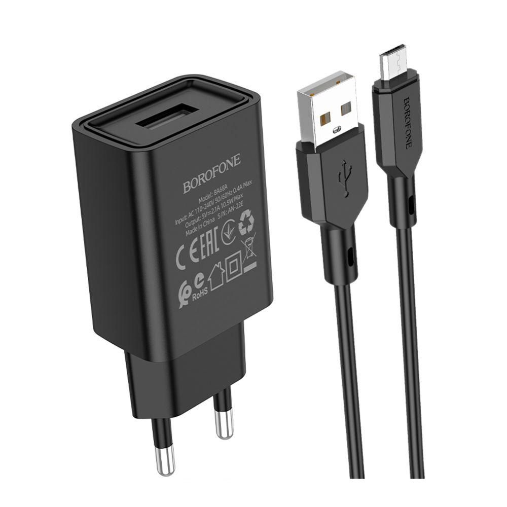 Сетевое Зарядное Устройство Borofone BA68A Micro 1USB 2.1A Чёрный Сетевое Зарядное Устройство Borofone BA68A Micro 1USB 2.1A Чёрный