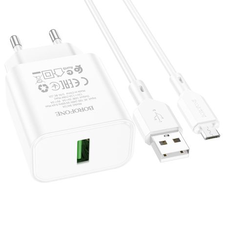 Зарядное устройство Borofone BA72A Spring QC3.0 Micro USB Белое Зарядное устройство Borofone BA72A Spring QC3.0 Micro USB Белое