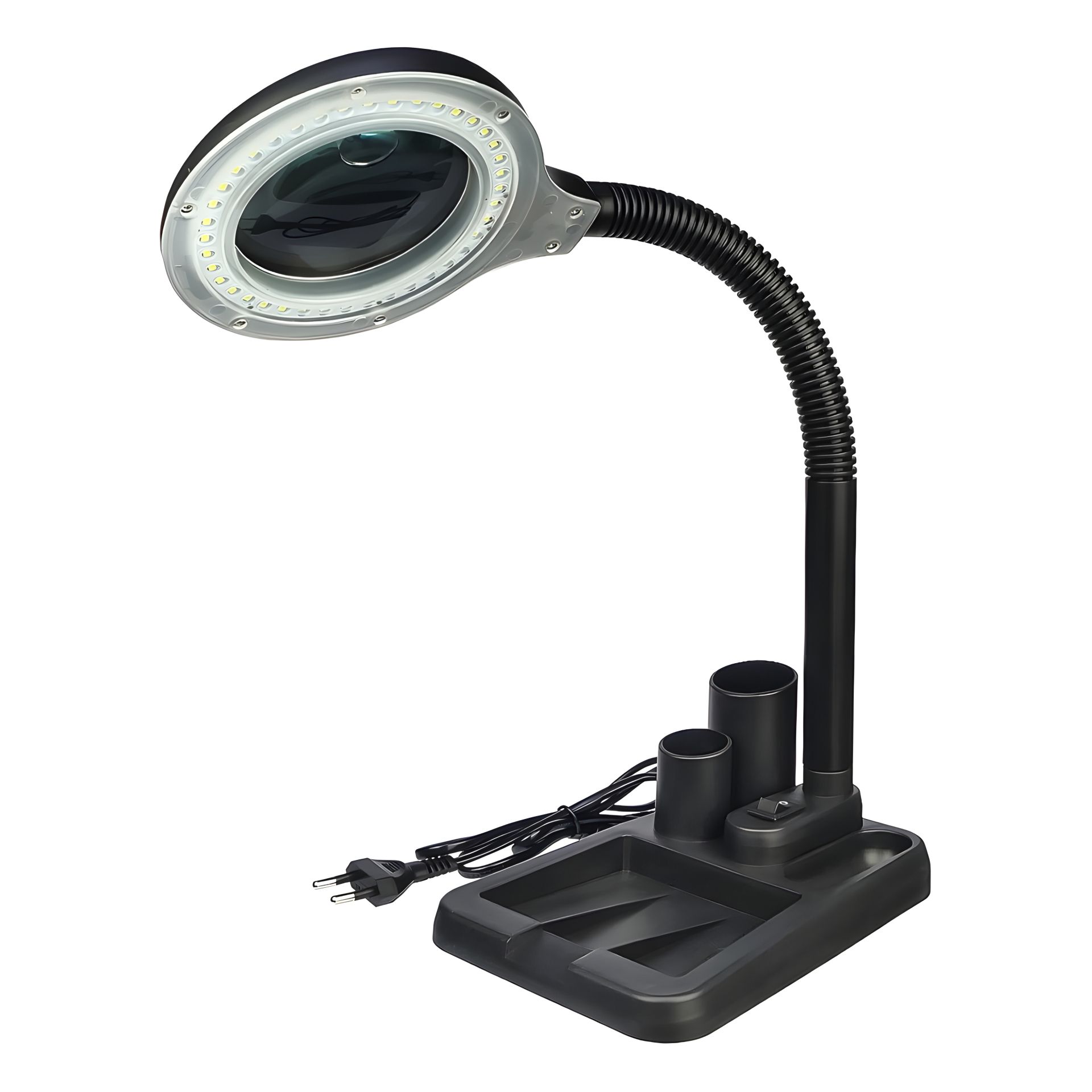 Двойная лупа на гибкой ноге с подставкой и LED-подсветкой 220V (90 мм, 3x; 20мм, 5x) Двойная лупа на гибкой ноге с подставкой и LED-подсветкой 220V (90 мм, 3x; 20мм, 5x)