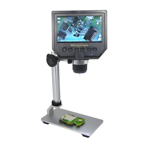 Цифровой микроскоп G600+ с 4.3" монитором и штативом (видео и фото запись на microSD, фокус 20-120 мм, увеличение 600X)