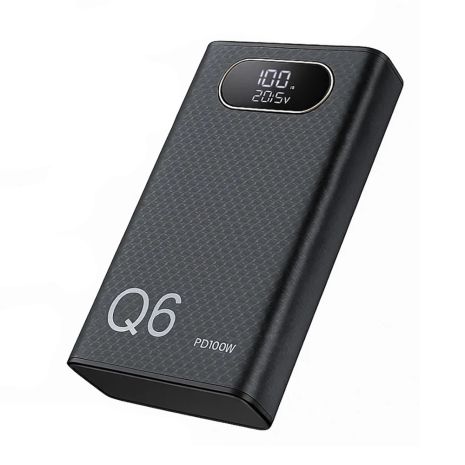 Повербанк Q6 100W для ноутбука 30000mAh PD (2xType-C 100W in/out) QC 22.5W (2xUSB-A) LCD Black