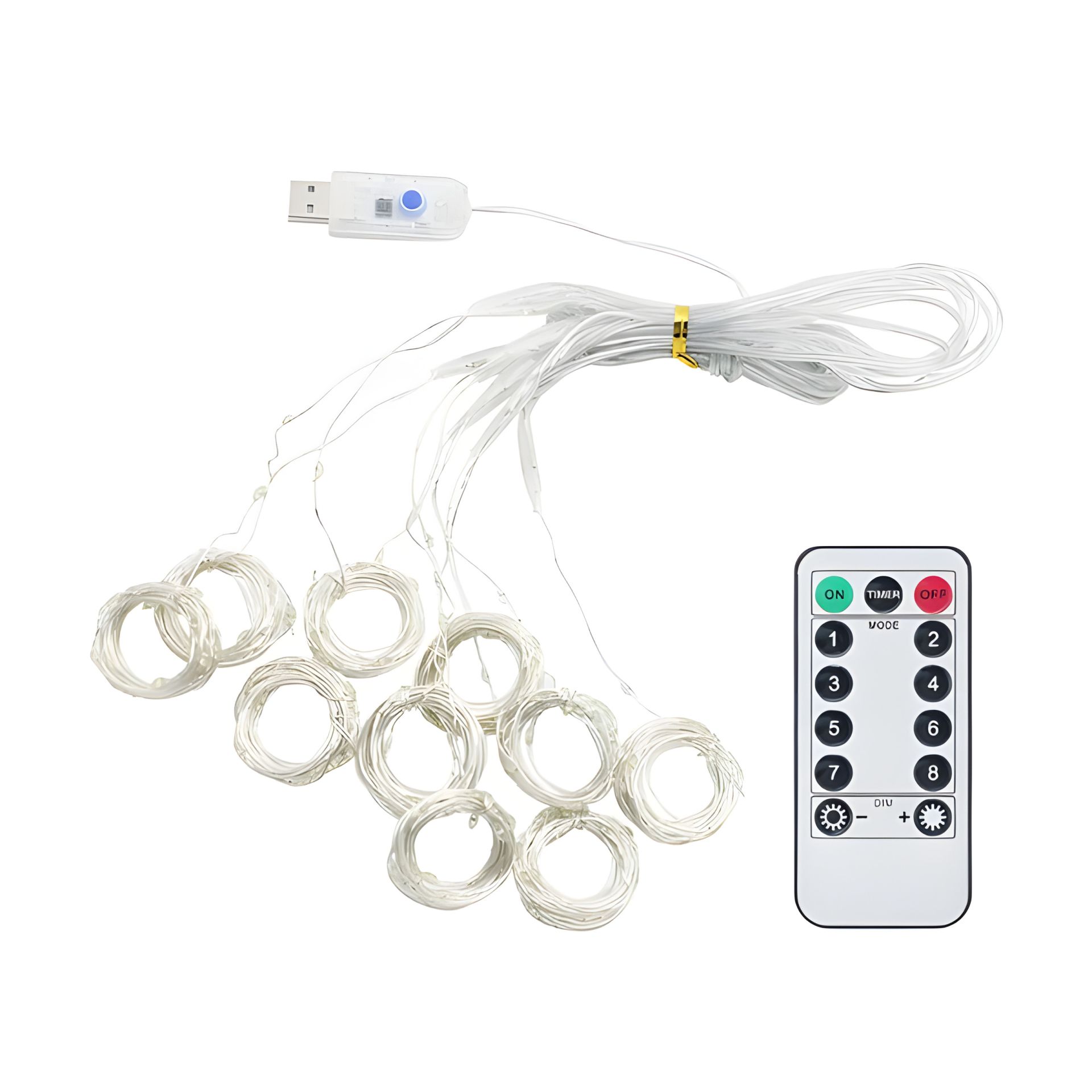 Светодиодная гирлянда USB штора, медная нить, теплый белый, 2x3м, 200LED, БЕЗ КРЮЧКОВ, 8 режимов, с пультом Светодиодная гирлянда USB штора, медная нить, теплый белый, 2x3м, 200LED, БЕЗ КРЮЧКОВ, 8 режимов, с пультом