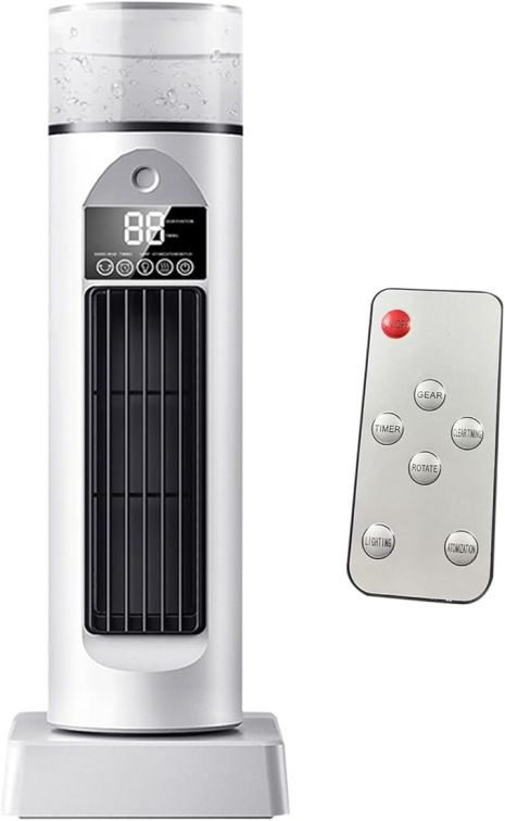 Башенный беспроводной вентилятор BYM-907S с питанием от USB, функцией увлажнения, подсветкой и пультом white