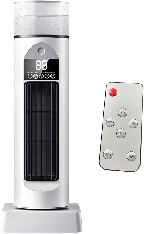 BYM-907S башенный беспроводной вентилятор с USB питанием, увлажнением, подсветкой и пультом белый