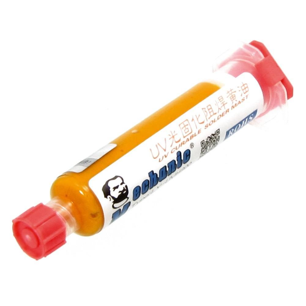 Лак изоляционный Mechanic LY-UVH900, жёлтый, в шприце, 10 ml (LW UV curing solder proof printing ink) Лак изоляционный Mechanic LY-UVH900, жёлтый, в шприце, 10 ml (LW UV curing solder proof printing ink)