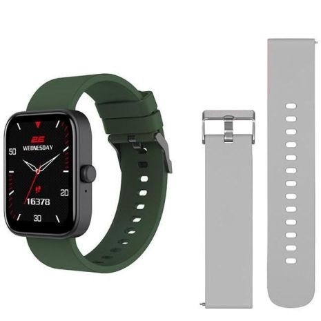 Смарт-часы 2E Alpha SQ Music Edition 46mm черные/зеленые+ серый ремешок UA UCRF