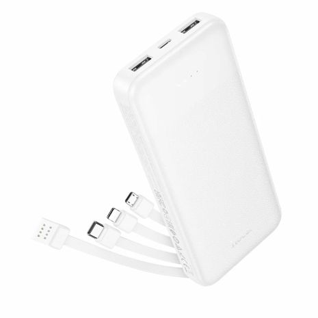 Повербанк Hoco J163 10000mAh + кабеля 4в1 USB-А/ Lightnin/ Type-C/ MicroUSB white