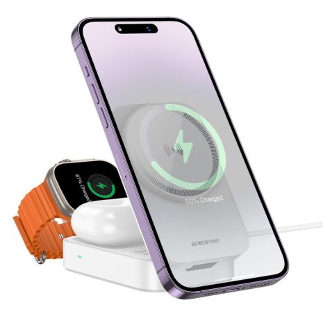 Беспроводное Зарядное Устройство Borofone BQ38 3-in-1 For iWatch Белый