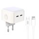 Зарядное устройство XO L102 EU с двумя Type-C портами 35W, белое