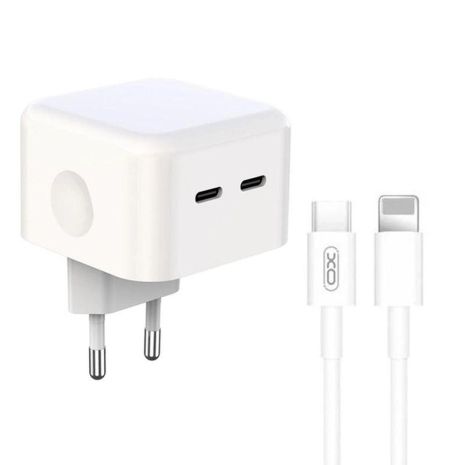 Зарядное устройство XO L102 EU с двумя Type-C портами 35W, белое Зарядное устройство XO L102 EU с двумя Type-C портами 35W, белое