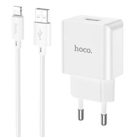 Мережевий зарядний пристрій Hoco C106A USB білий + кабель Lightning USB Мережевий зарядний пристрій Hoco C106A USB білий + кабель Lightning USB