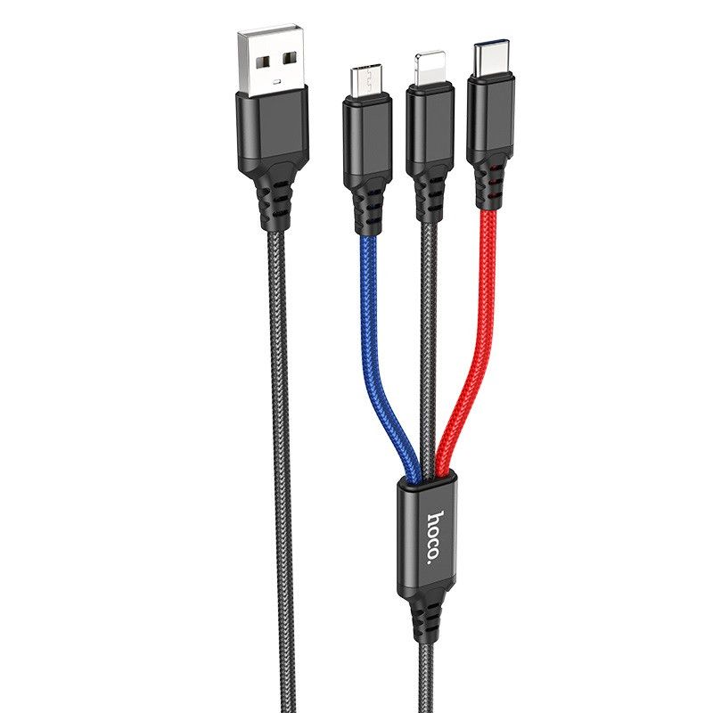 USB Кабель HOCO X76 3in1 USB - Lightning + MicroUSB + Type-C черный, красный, синий USB Кабель HOCO X76 3in1 USB - Lightning + MicroUSB + Type-C черный, красный, синий