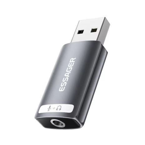 Внешняя звуковая карта Essager USB to Jack 3.5мм (1xTRRS) для микрофона и наушников Gray Внешняя звуковая карта Essager USB to Jack 3.5мм (1xTRRS) для микрофона и наушников Gray