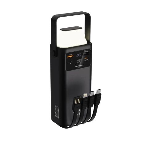 Повербанк ACL PW-112 PD 20W + QC3.0 22.5W 2xUSB+ Type-C in/out+ lightning, встроенные кабели, дисплей, фонарь, 30000 mAh Black