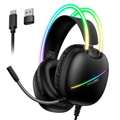 Наушники Onikuma wired gaming headphones X33 |Type-C/USB, RGB| black Наушники Onikuma wired gaming headphones X33 |Type-C/USB, RGB| black