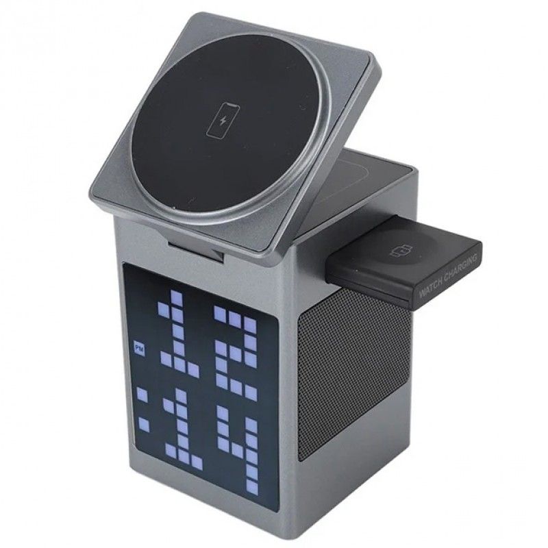 Беспроводное зарядное устройство Hoco DWQ04 с колонкой и часами metal gray Беспроводное зарядное устройство Hoco DWQ04 с колонкой и часами metal gray