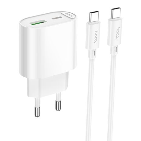 Сетевое Зарядное Устройство Hoco C109A 1USB-C/1USB PD/QC 20W+Type-C to Type-C Белый