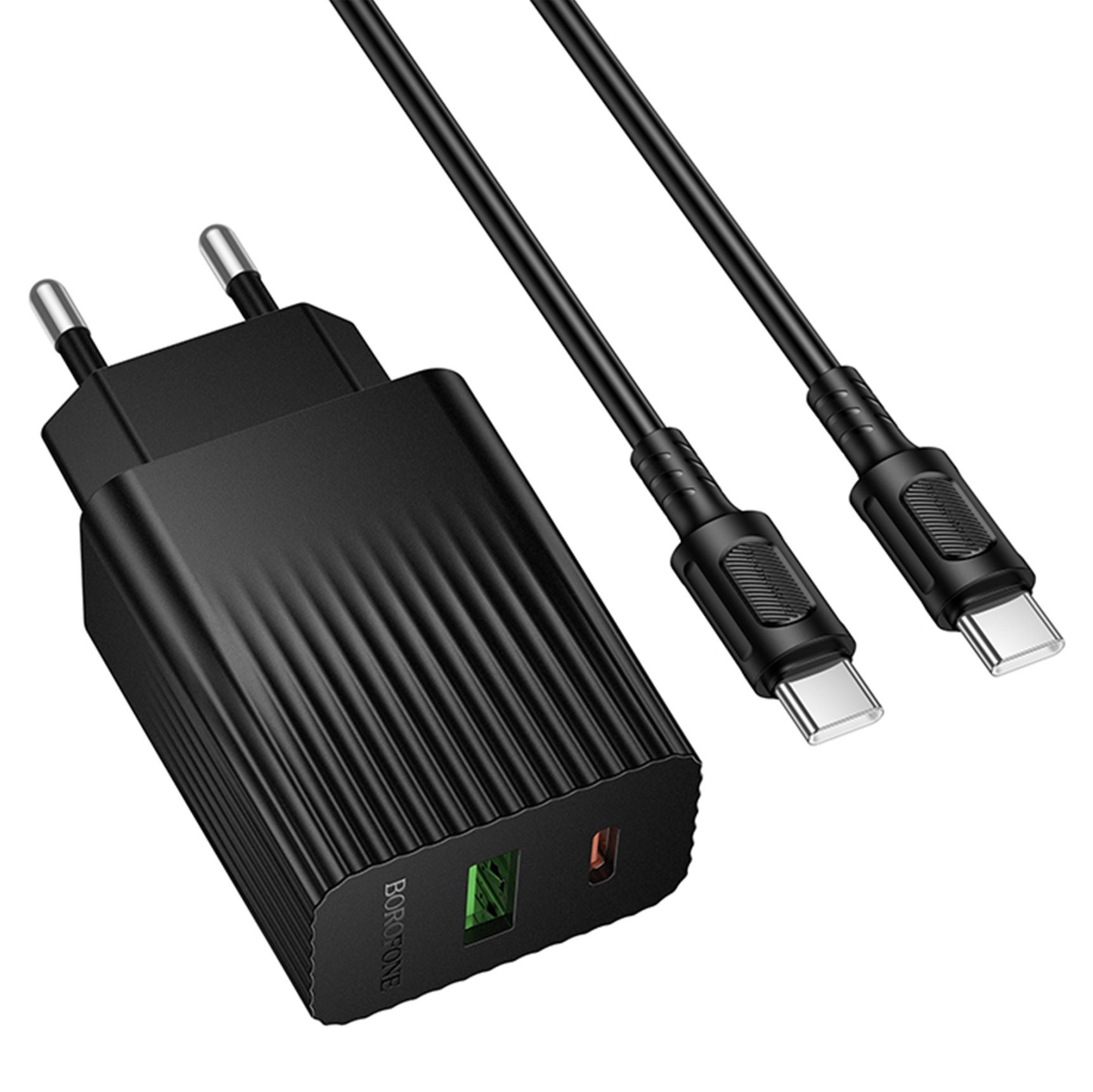 Сетевое Зарядное Устройство Borofone BAS76A 1USB-C/1USB PD/QC 30W+Type-C to Type-C Черный Сетевое Зарядное Устройство Borofone BAS76A 1USB-C/1USB PD/QC 30W+Type-C to Type-C Черный